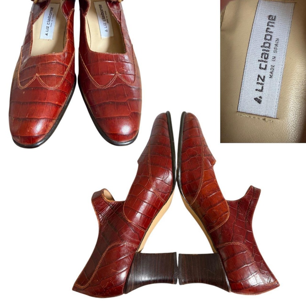 90s Vintage Liz Claiborne Croc Leather Mary Jane Buckle Heels Size 8.5 -9 rare - Picture 4 of 5